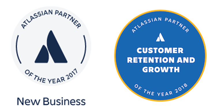 Atlassian Partner of the Year 2017, New Business, and Atlassian Partner of the Year 2018, Customer Retention and Growth